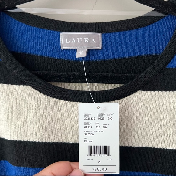 NWT Laura size medium blue, white and black striped women’s sweater - Picture 3 of 11